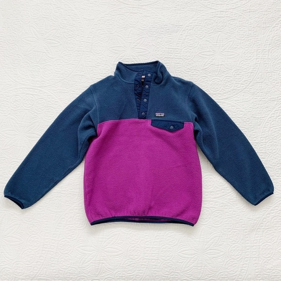 Patagonia Girls' Lightweight Synchilla Fleece Snap-T Pullover, Purple / Blue‎ - Picture 1 of 4